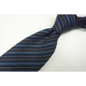 Cesare Attolini Denim Navy Blue Brown Striped 100% Cashmere Tie BRAND NEW